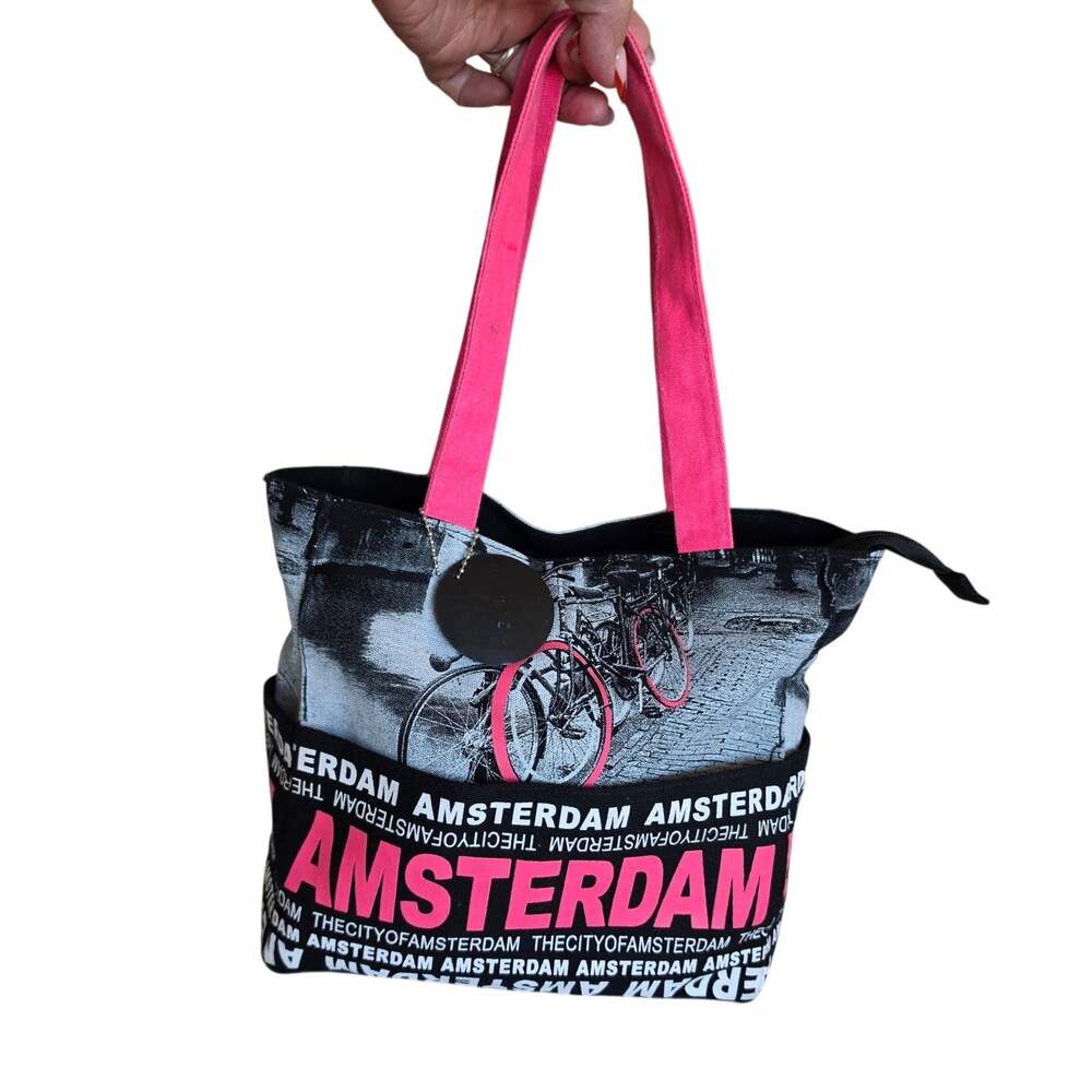 Robin Ruth Travel zipper Tote Amsterdam black n pink with front pocket